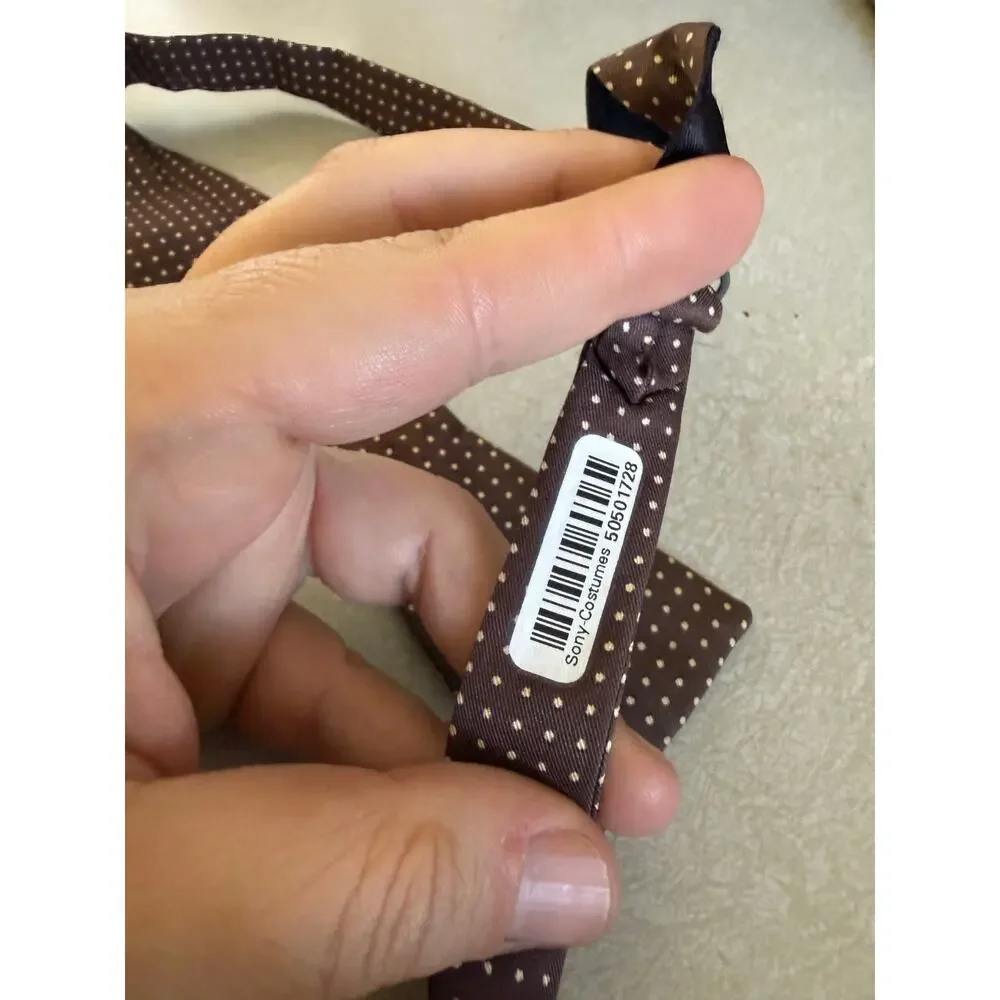 Vintage Brown and White Polka Dot Adjustable Silk Bow Tie